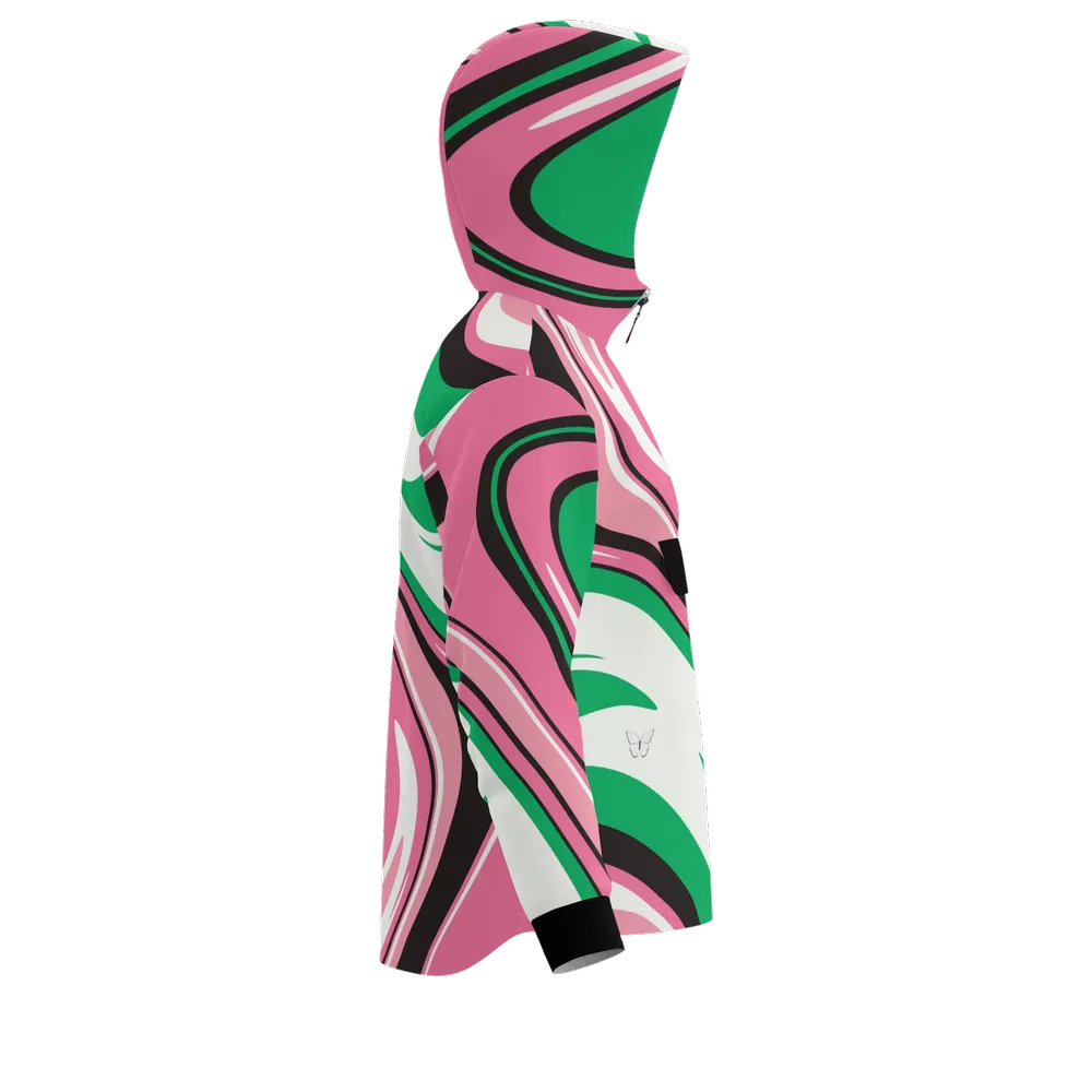 Black, Pink and Green Swish Unisex Quarter Zip Pocket Hoodie