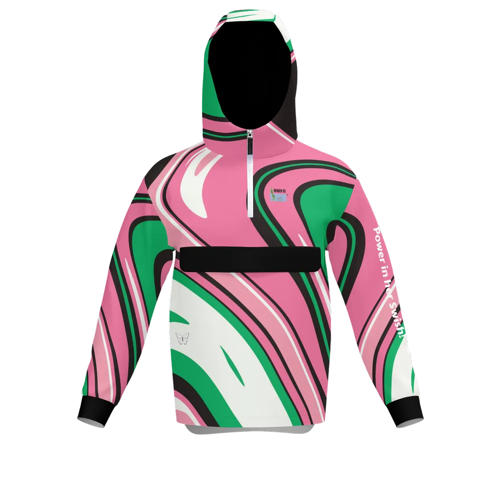 Black, Pink and Green Swish Unisex Quarter Zip Pocket Hoodie
