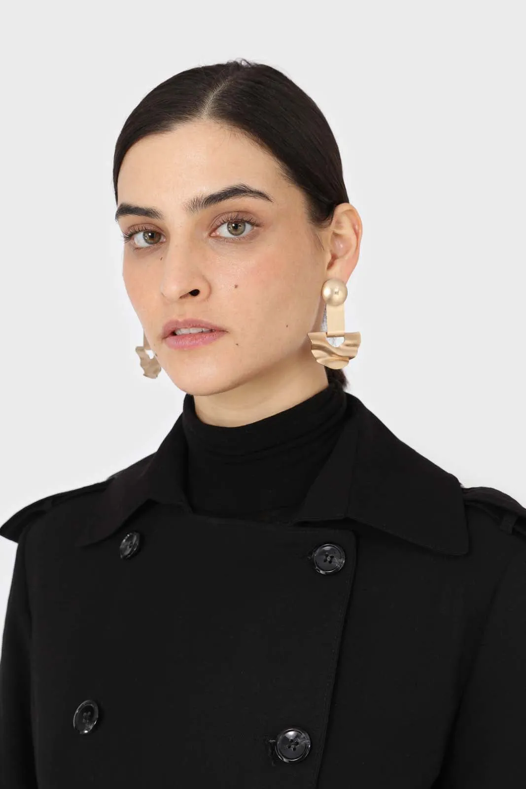 Black soft double breasted belted trench coat