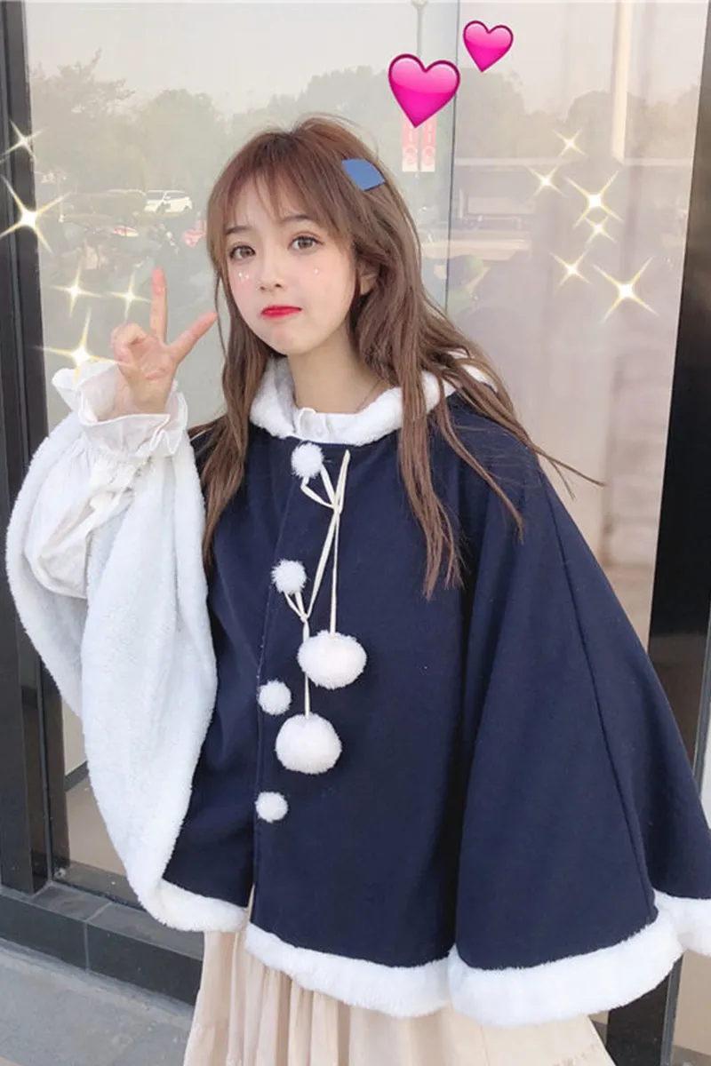 Cute Japanese Loose Hooded Cloak Coat