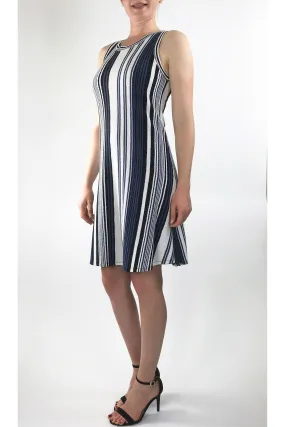 EUNICE Sleeveless Above Knee Length Crew Neck Striped Dress