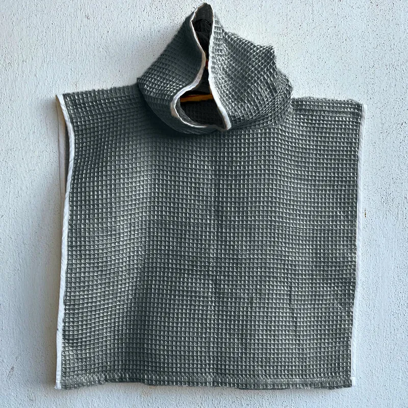 Grey Waffle Hooded Poncho For Kids | Cotton | Set of 3