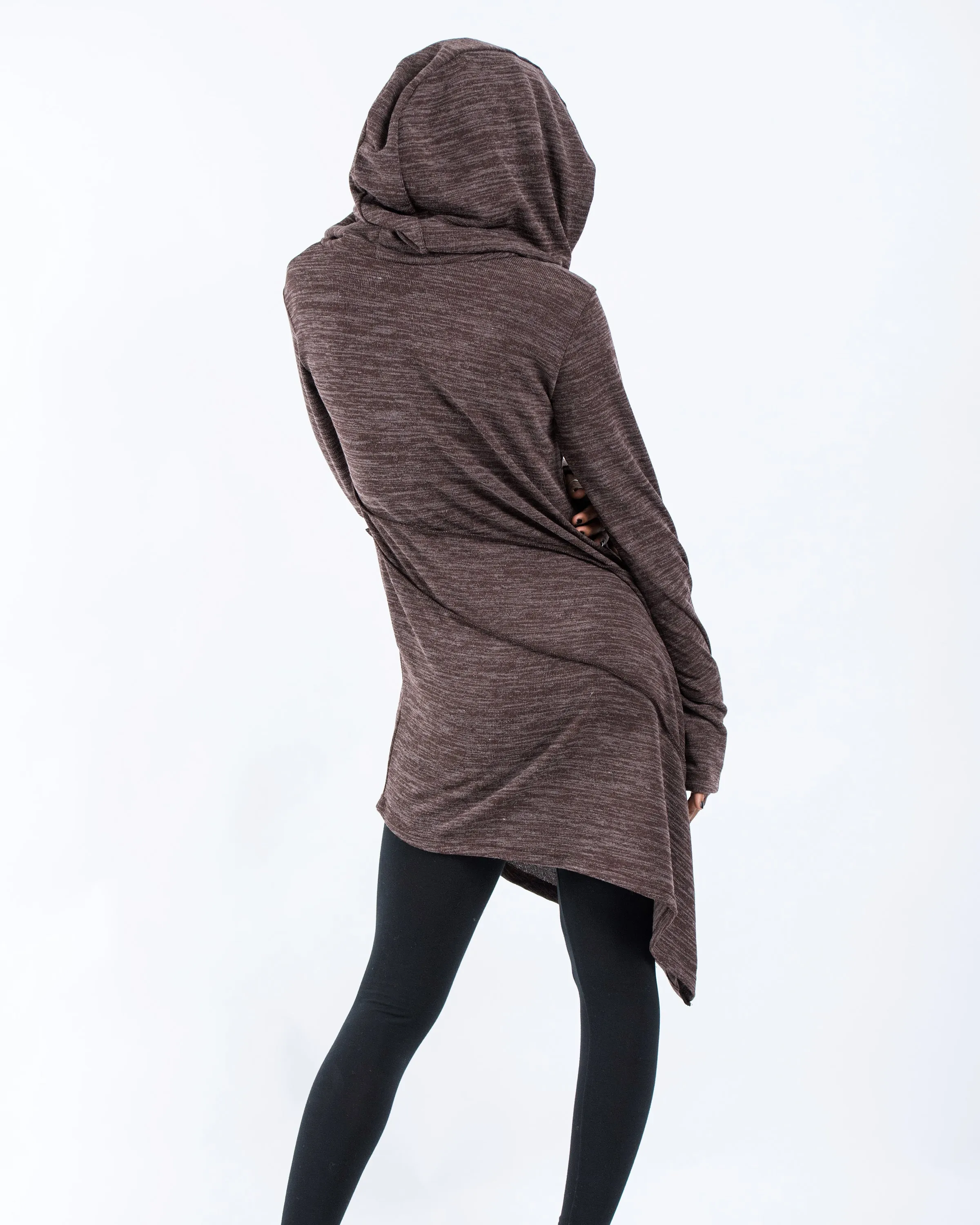 Light Hooded Diagonal Cut Sweater in Brown
