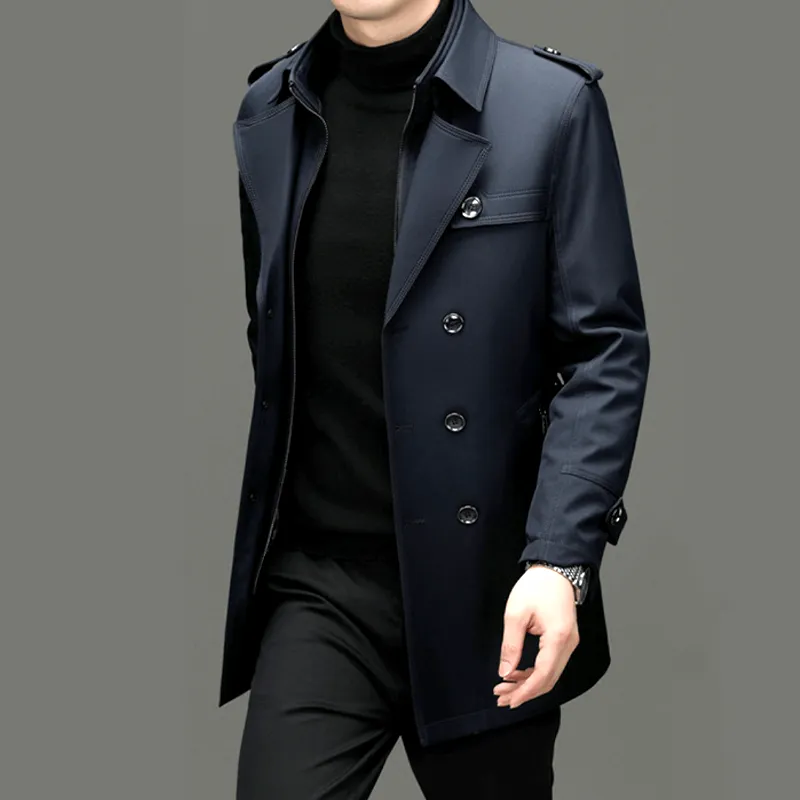 Men's Classic Trench Coat: Double-Breasted, Notched Lapel