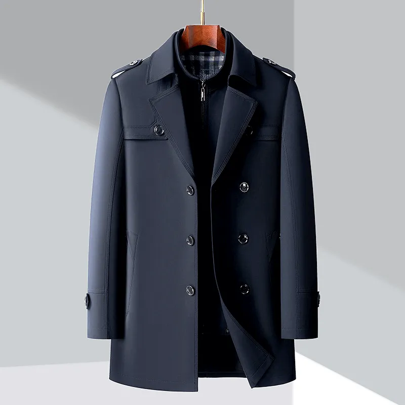 Men's Classic Trench Coat: Double-Breasted, Notched Lapel