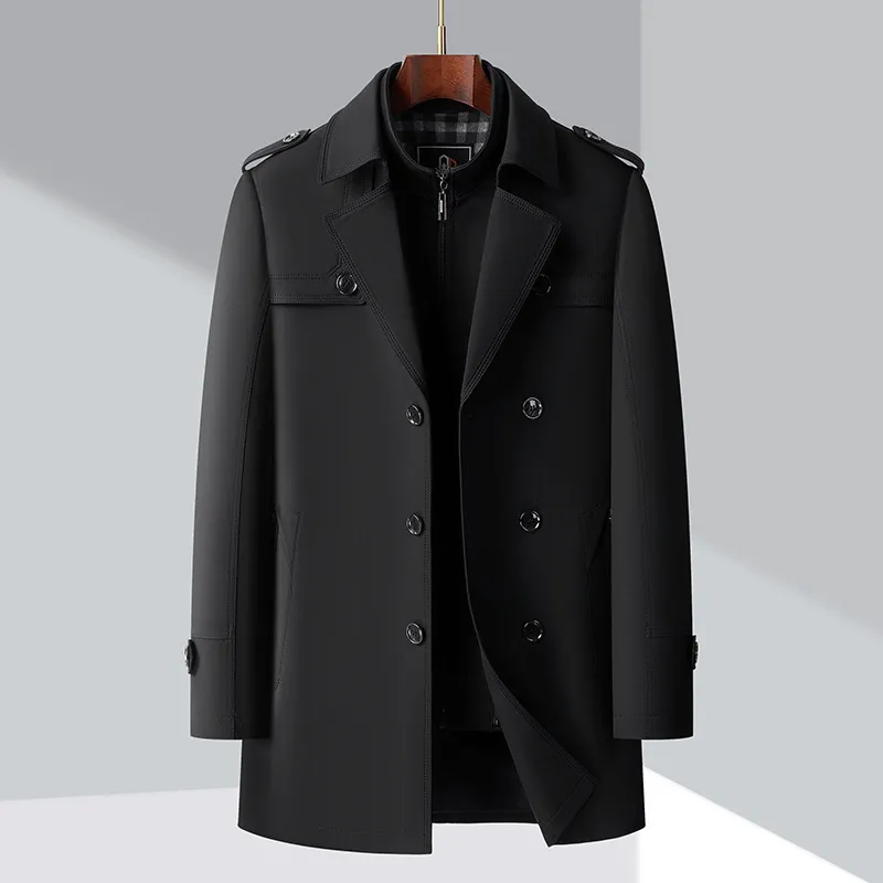 Men's Classic Trench Coat: Double-Breasted, Notched Lapel