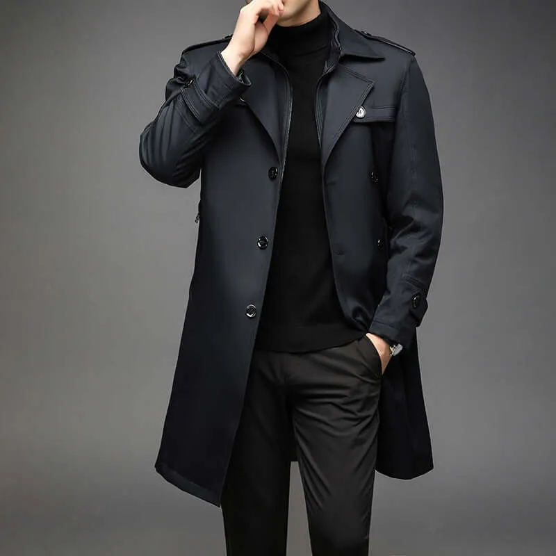 Men's Classic Trench Coat: Double-Breasted, Notched Lapel