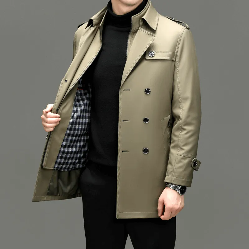 Men's Classic Trench Coat: Double-Breasted, Notched Lapel