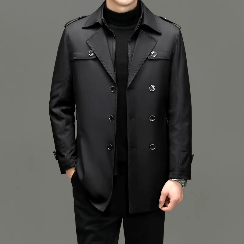 Men's Classic Trench Coat: Double-Breasted, Notched Lapel