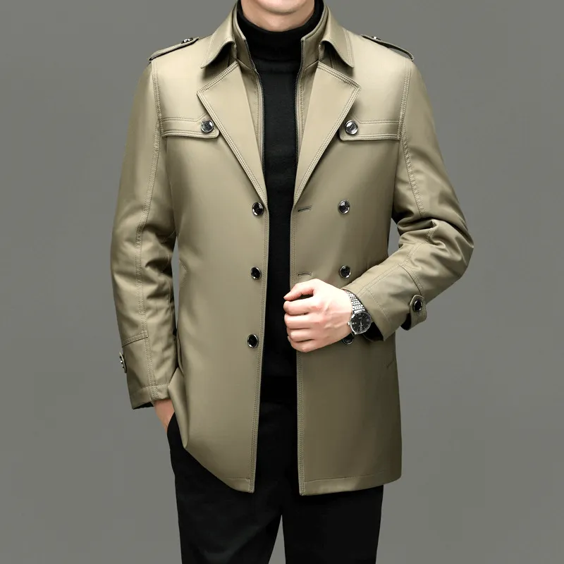 Men's Classic Trench Coat: Double-Breasted, Notched Lapel