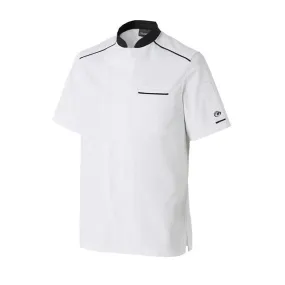 Neospirit Short Sleeves White Breathable Chef Coat with Black Piping - MOLINEL
