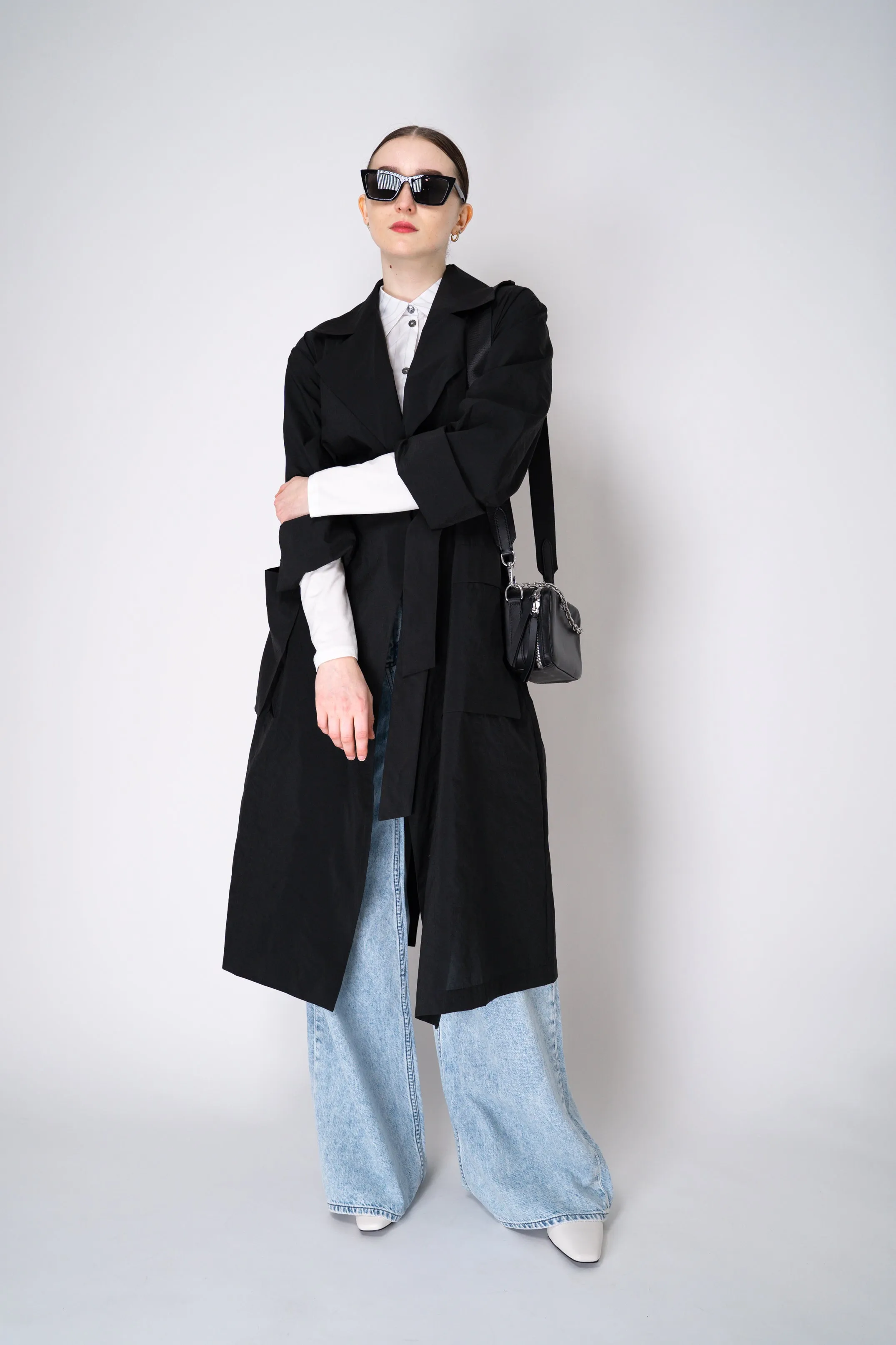 Peter O. Mahler Crepe Taffeta Trench Coat in Black