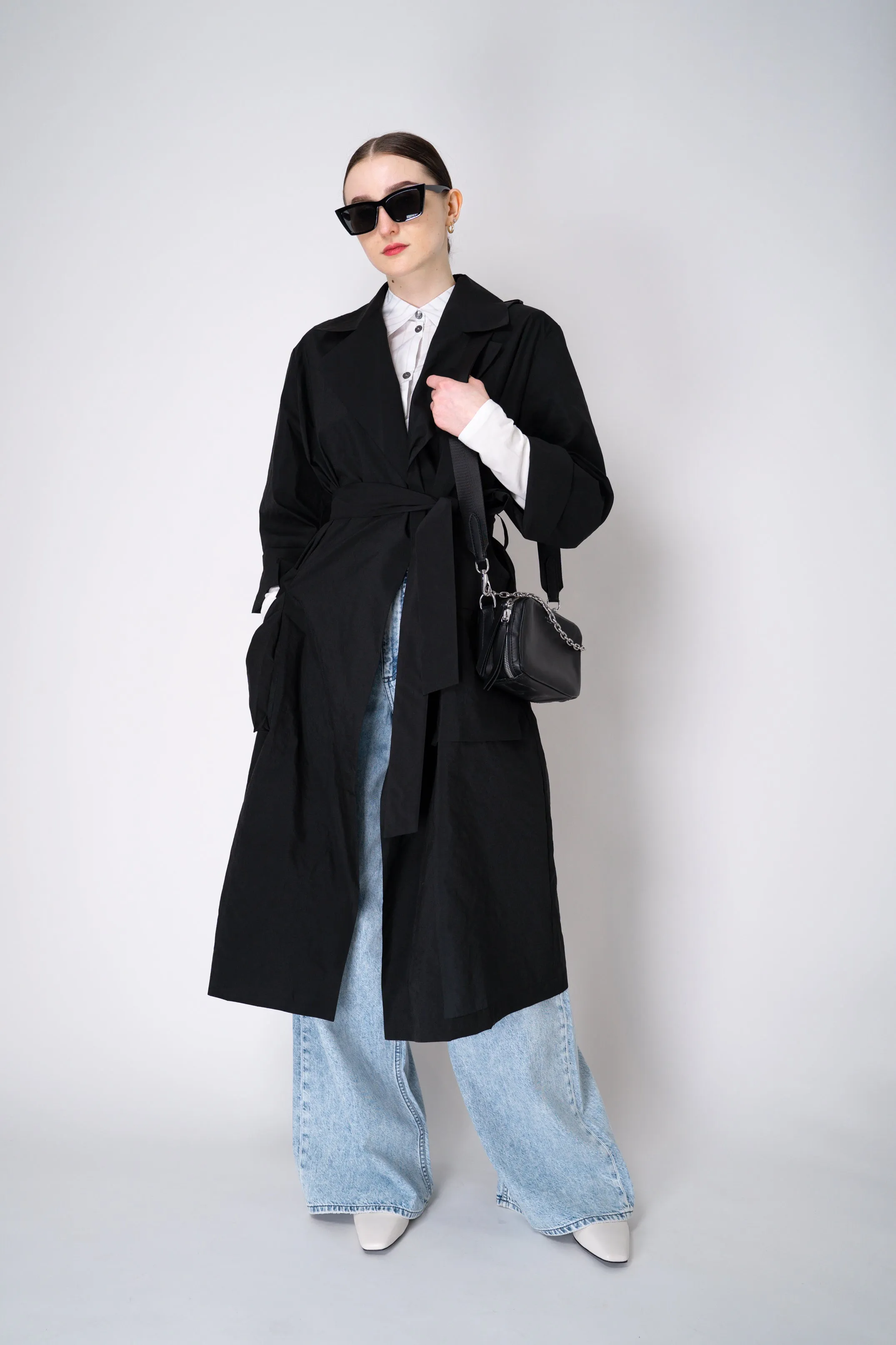 Peter O. Mahler Crepe Taffeta Trench Coat in Black