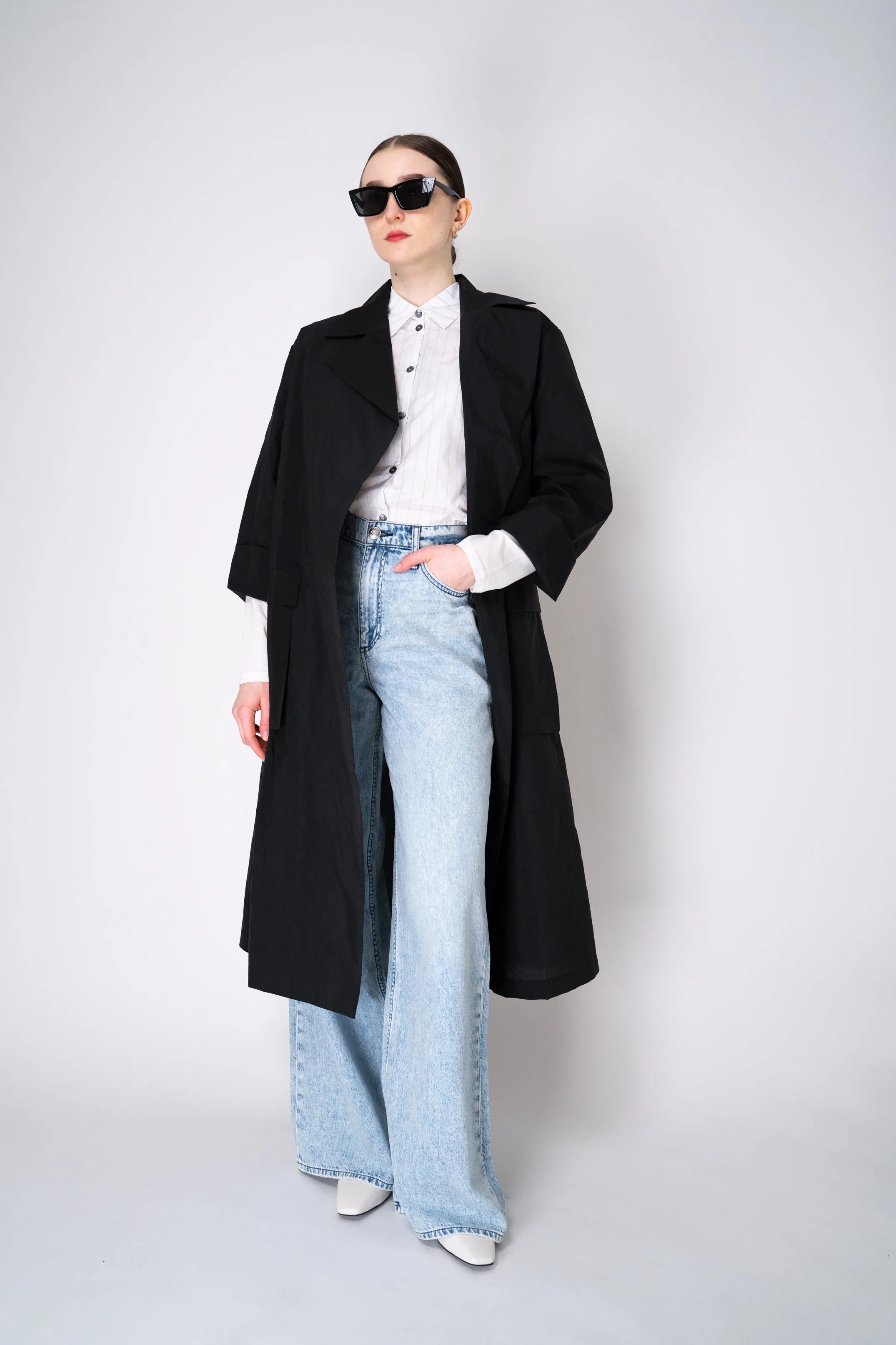 Peter O. Mahler Crepe Taffeta Trench Coat in Black