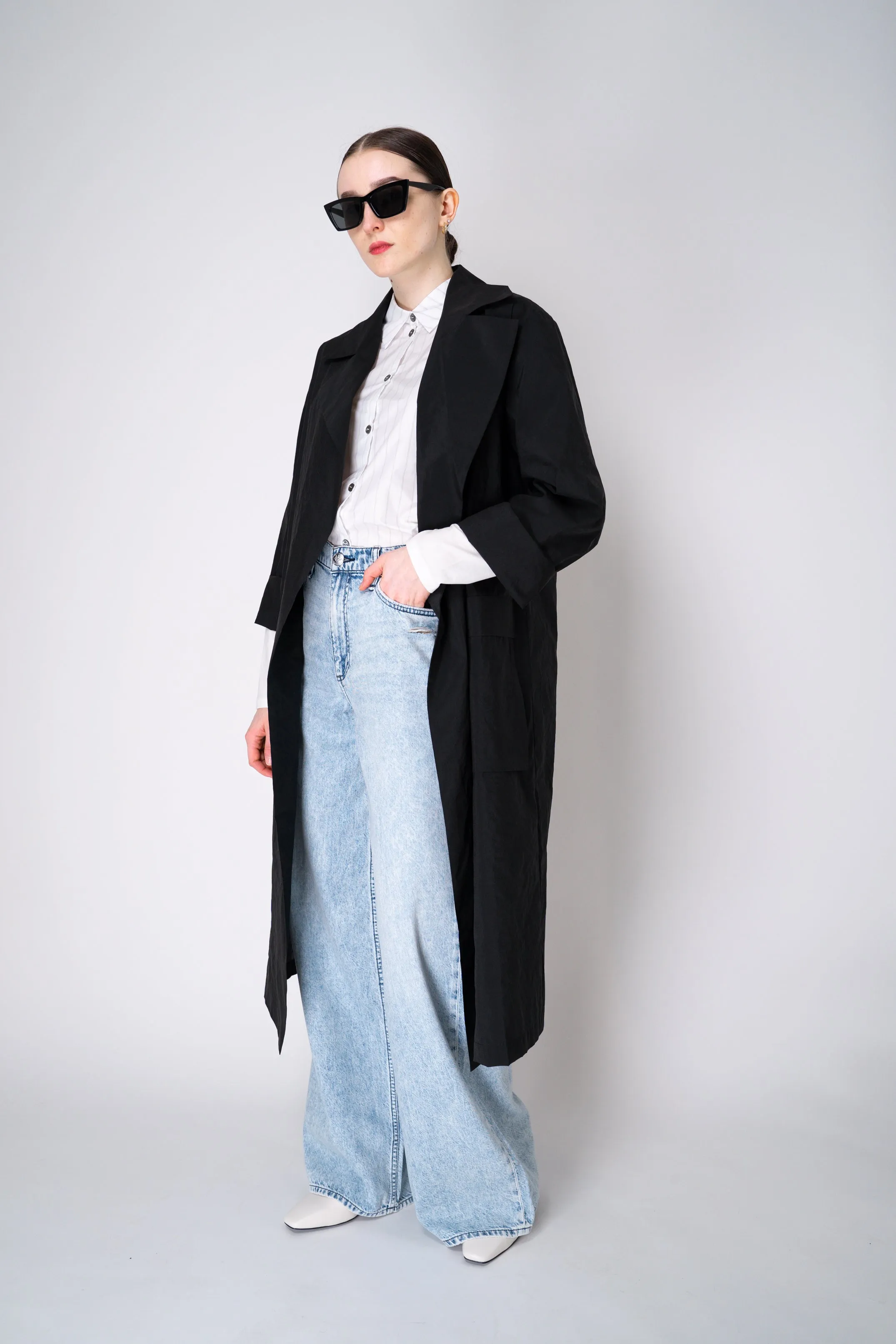 Peter O. Mahler Crepe Taffeta Trench Coat in Black