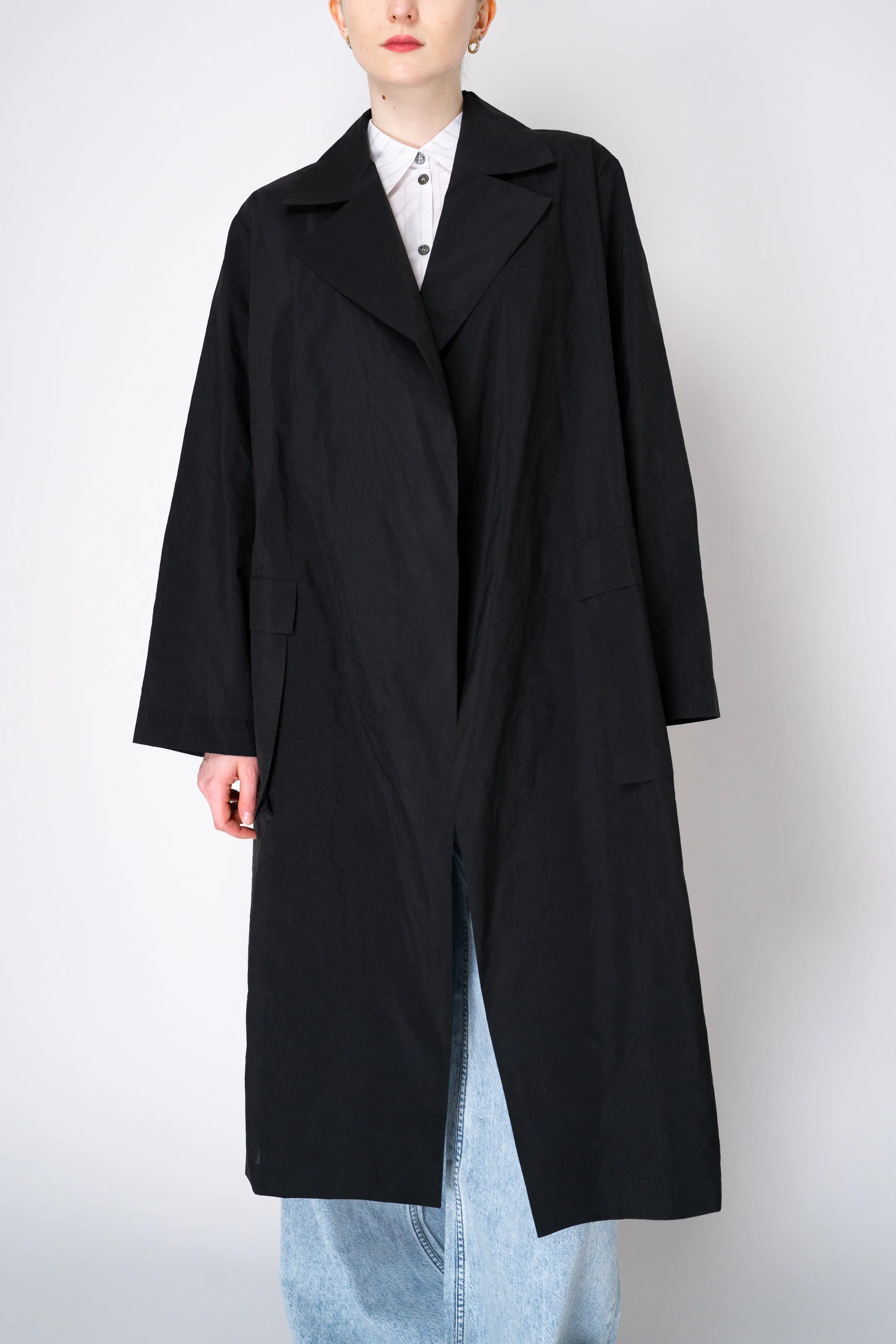 Peter O. Mahler Crepe Taffeta Trench Coat in Black
