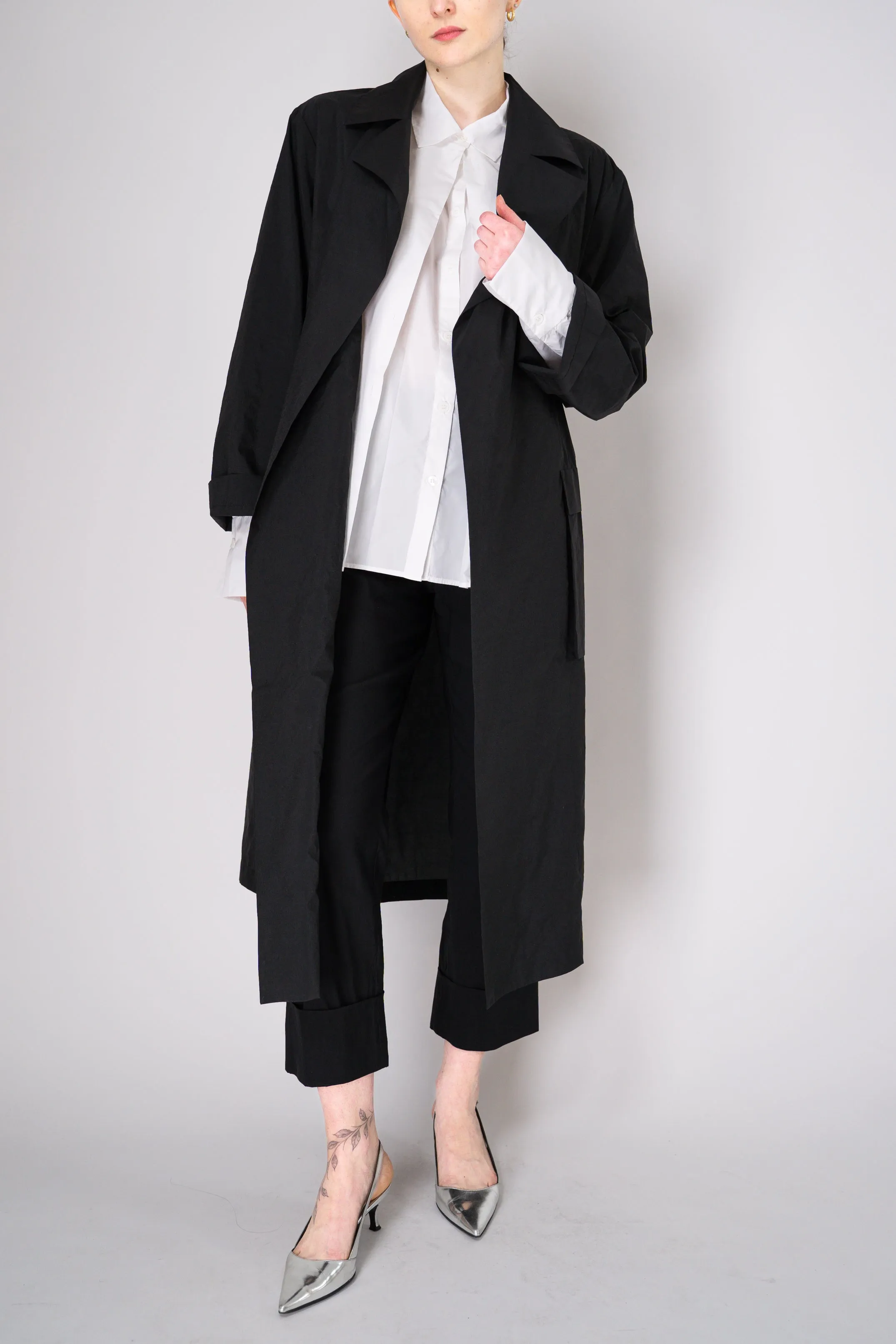 Peter O. Mahler Crepe Taffeta Trench Coat in Black