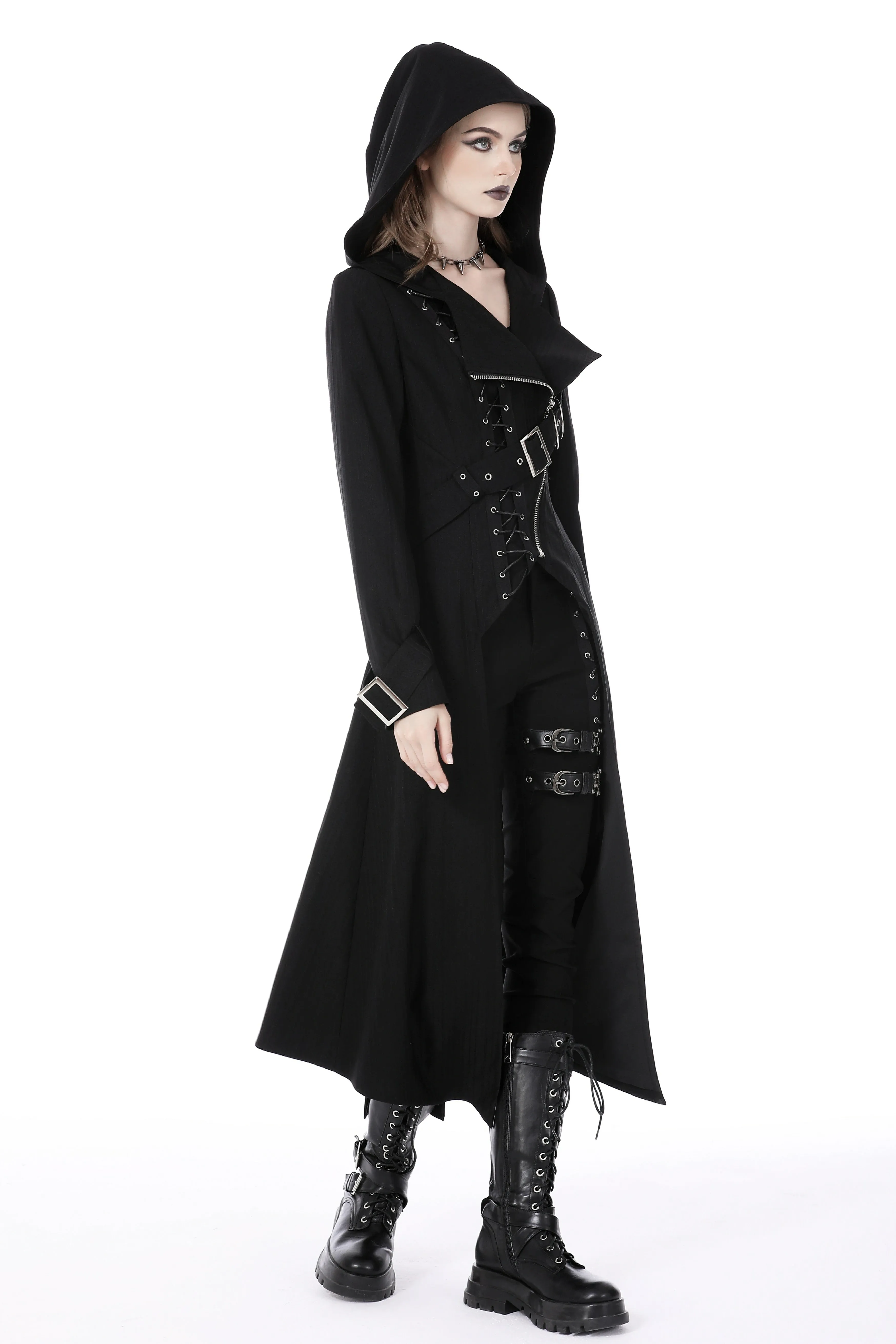 Punk rebel asymmetrical hooded long coat JW238