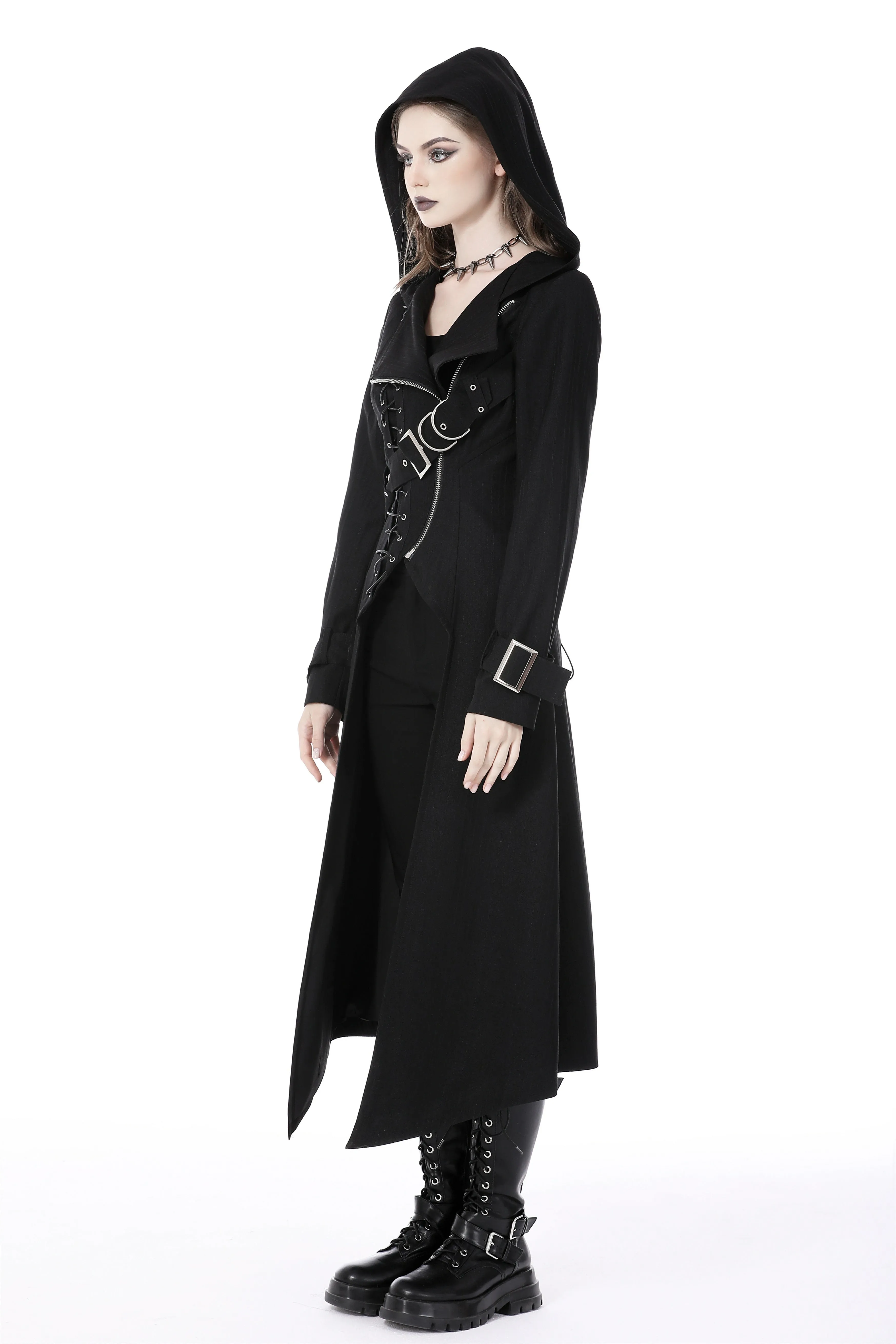 Punk rebel asymmetrical hooded long coat JW238