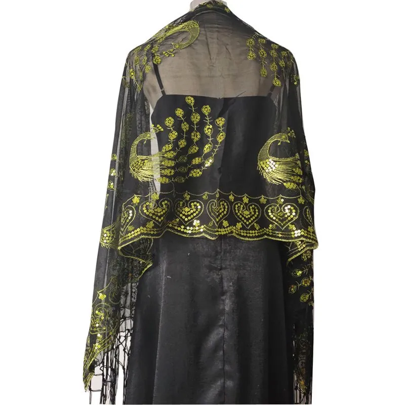 Spring Autumn Sequin Shawl Peacock Embroidery Tassel Shawl Party Evening Dress Shawl Cloak Ponchos Capes White